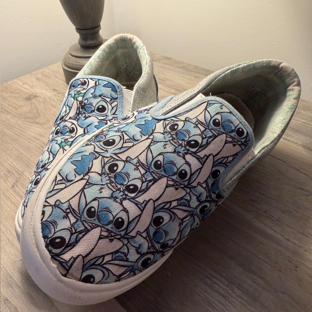 Disney Stitch Kids Slip On Shoes Blue Cartoon Print Casual Sneakers Size